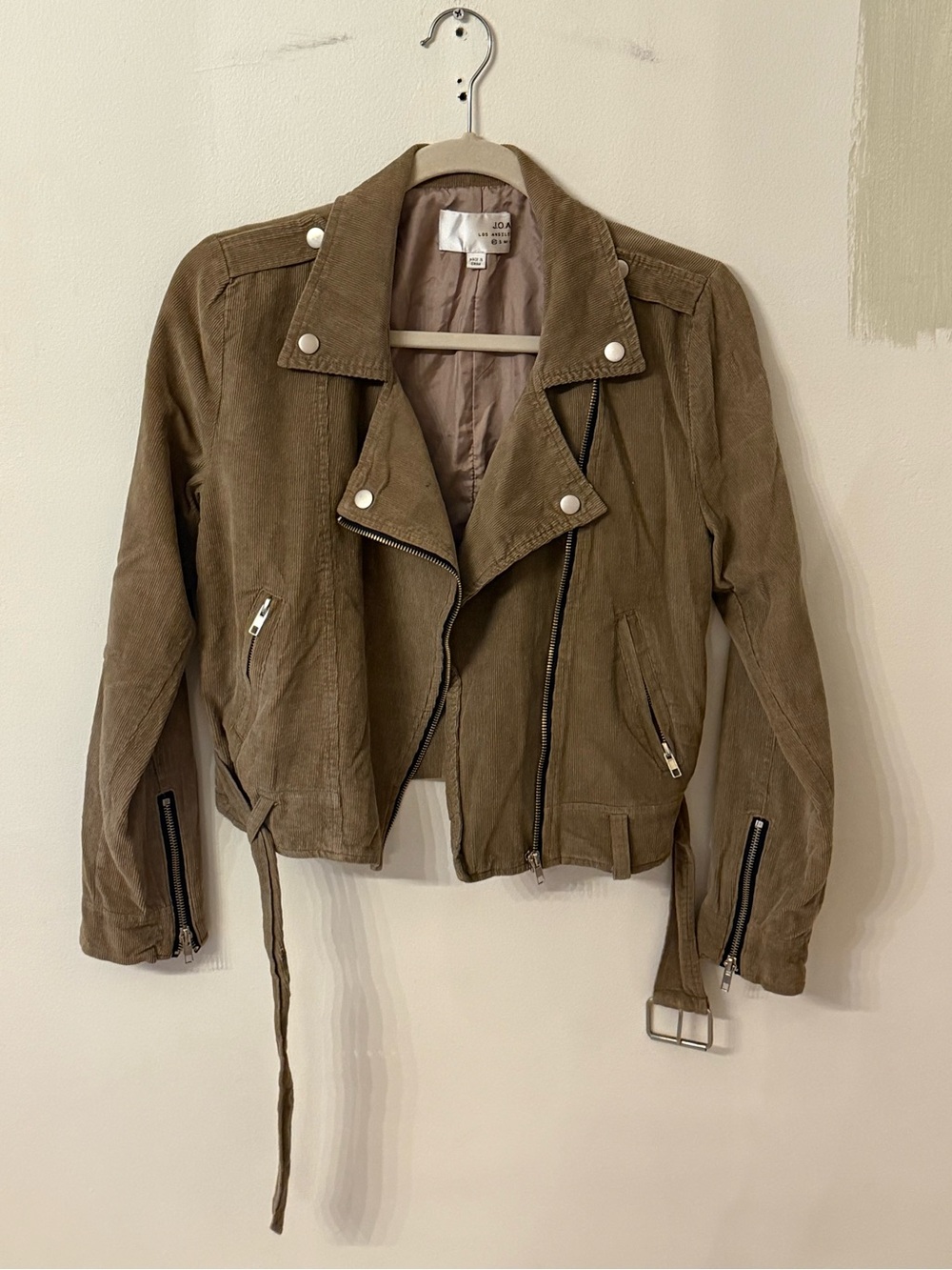JOA LOS ANGELES Women's Taupe Suede Inspired Moto Jacket